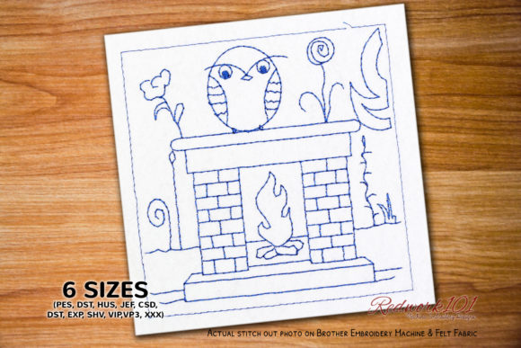 Fireplace with Owl Redwork