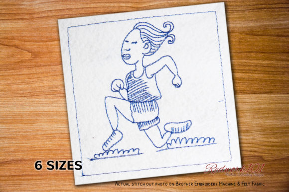 Girl Marathon Runner Redwork