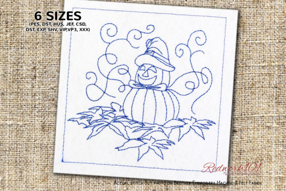 Pumpkin Halloween Guard Redwork