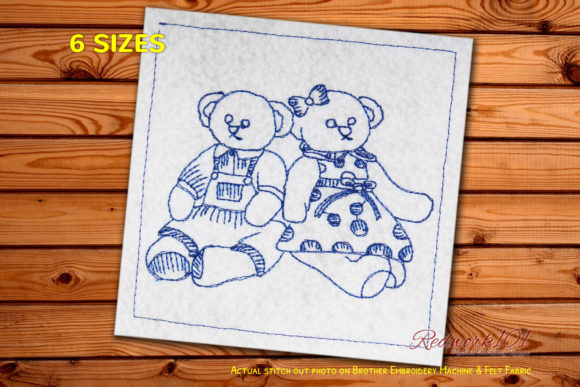 Teddy Bear Love on Valentine Redwork