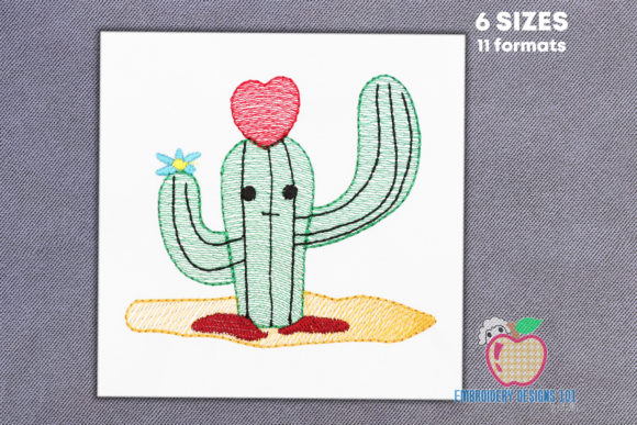 Valentine Cactus with Heart Sketch